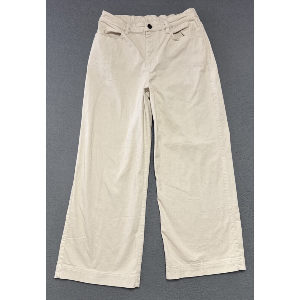 PACT Organic Stretch Twill Wide Leg Pants Womens Size M Ivory Minimalist Neutral